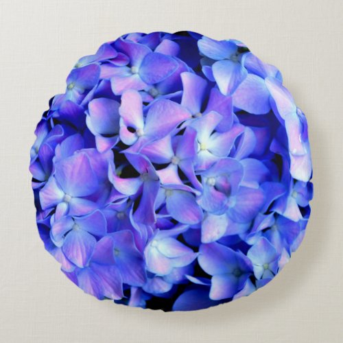 Elegant light purple blue magenta floral hydrangea round pillow
