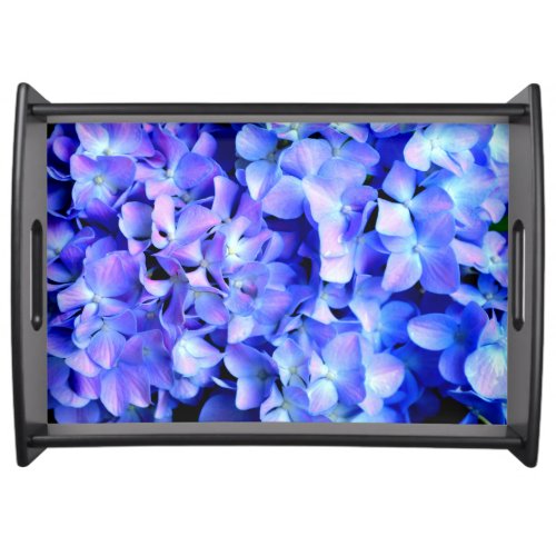 Elegant light purple blue magenta floral hydrangea serving tray