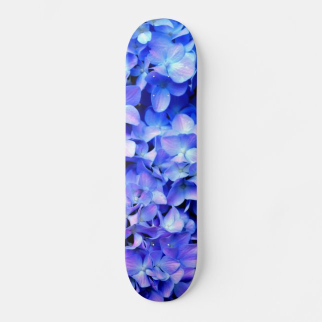 elegant light purple blue magenta floral hydrangea skateboard deck (Front)