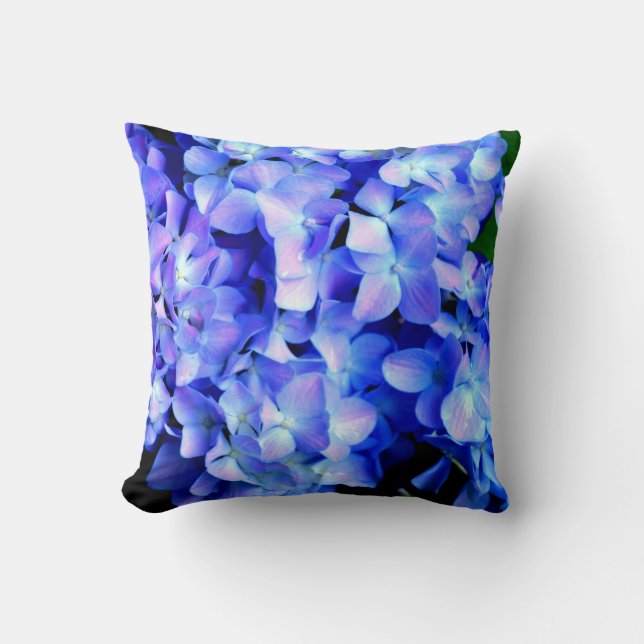 Elegant light purple blue magenta floral hydrangea throw pillow (Front)