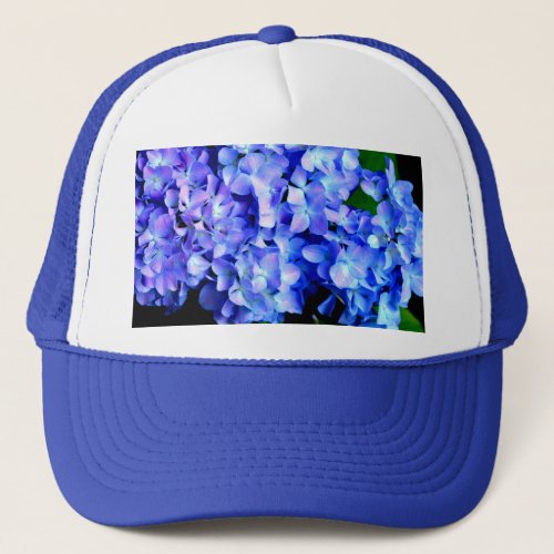 Elegant light purple blue magenta floral hydrangea trucker hat