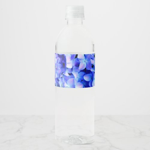 Elegant light purple blue magenta floral hydrangea water bottle label