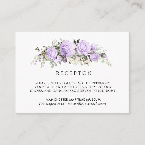 Elegant Light Purple Floral Wedding Reception Enclosure Card