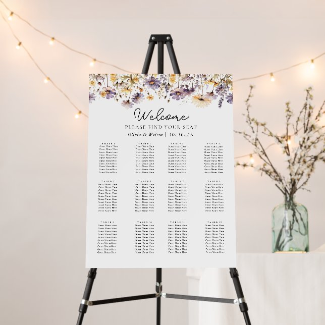 Elegant Light Purple Floral Wedding Seating Chart Foam Board (In Situ (Stand))