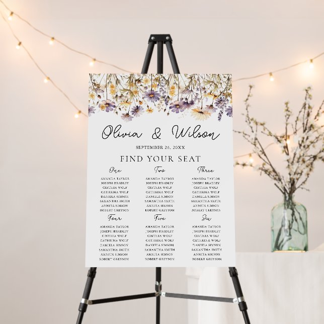 Elegant Light Purple Floral Wedding Seating Chart Foam Board (In Situ (Stand))