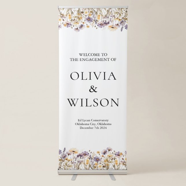 Elegant Light Purple Floral Wedding Welcome Retractable Banner (Front)