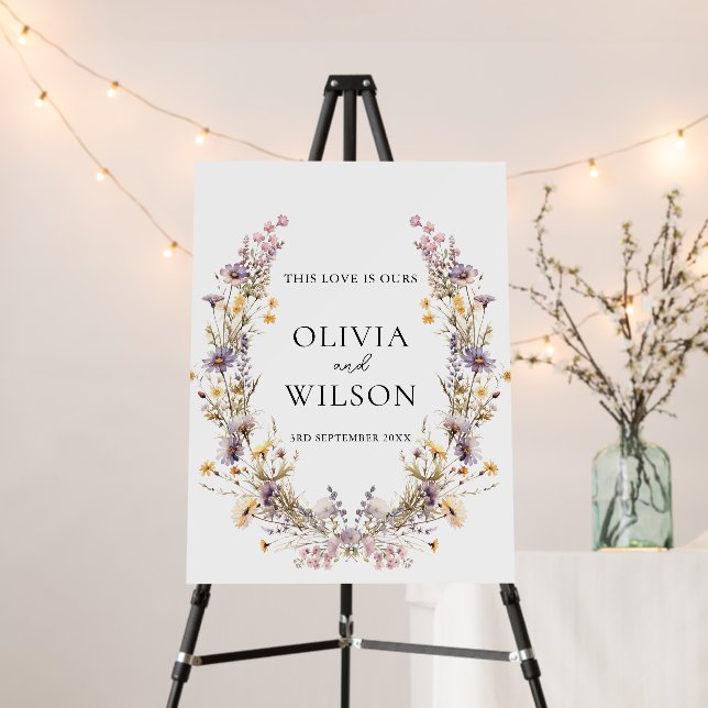 Elegant Light Purple Floral Wedding Welcome Sign (In Situ (Stand))