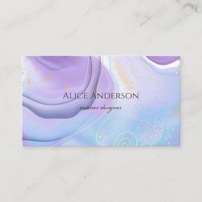 Elegant light purple gold violet pastel designer business card (Front)