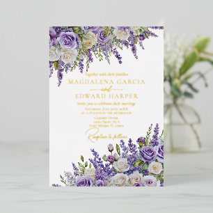 Elegant Light Purple Lavender Roses Floral Wedding Foil Invitation