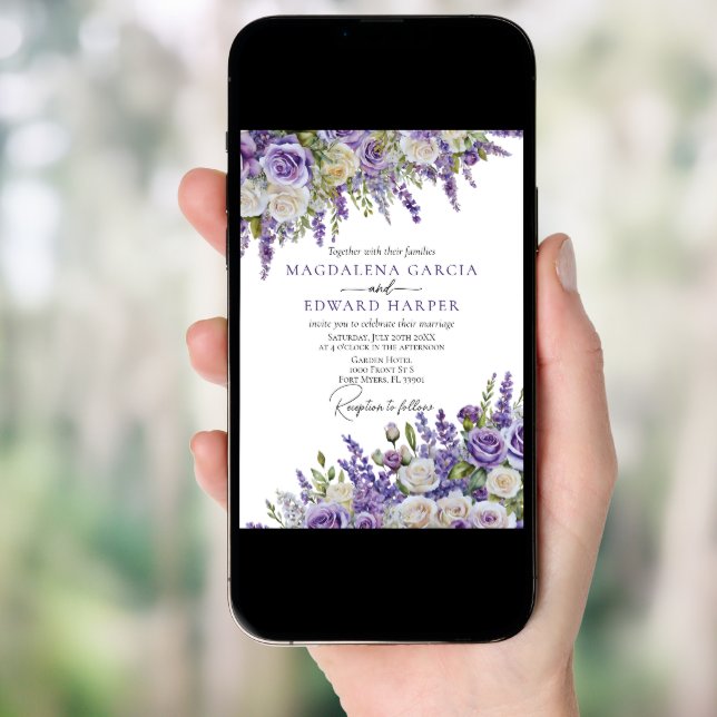 Elegant Light Purple Lavender Roses Floral Wedding Invitation (Front Digital)