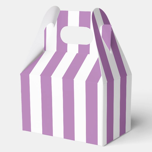 Elegant Light Purple Lilac White Striped Pattern Favor Boxes (Back)