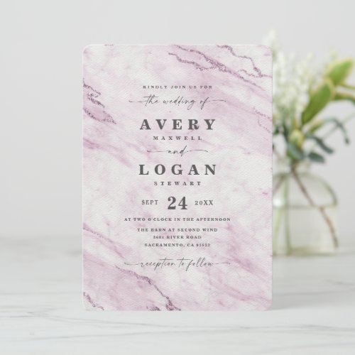 Elegant Light Purple Metallic Marble Wedding Invitation