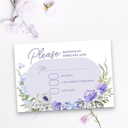 Elegant Light Purple Oval Floral Frame RSVP Card