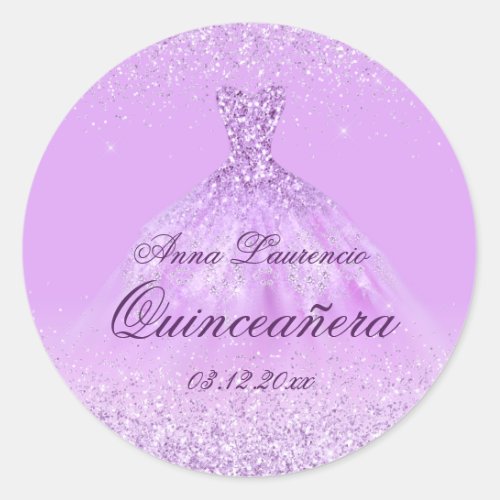 Elegant Light Purple Quinceanera 15th Birthday Classic Round Sticker