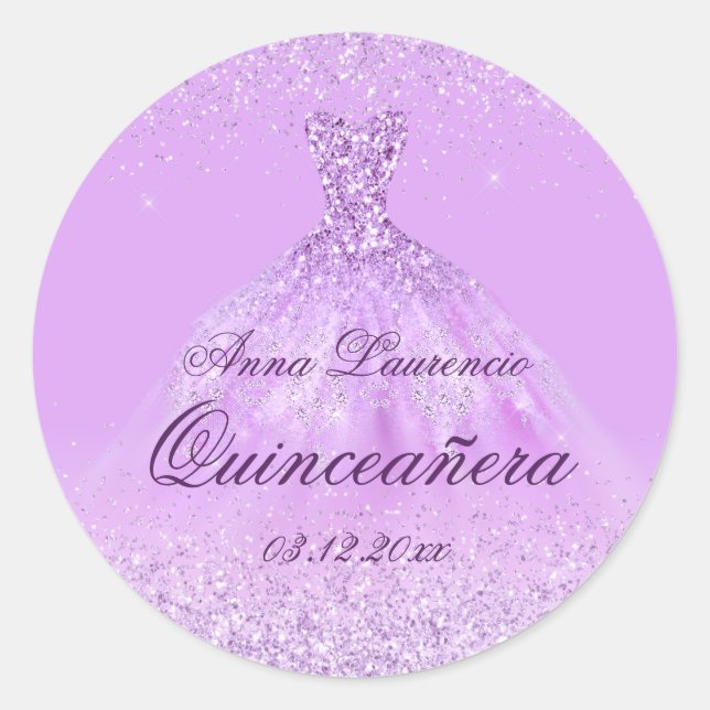 Elegant Light Purple Quinceanera 15th Birthday Classic Round Sticker (Front)