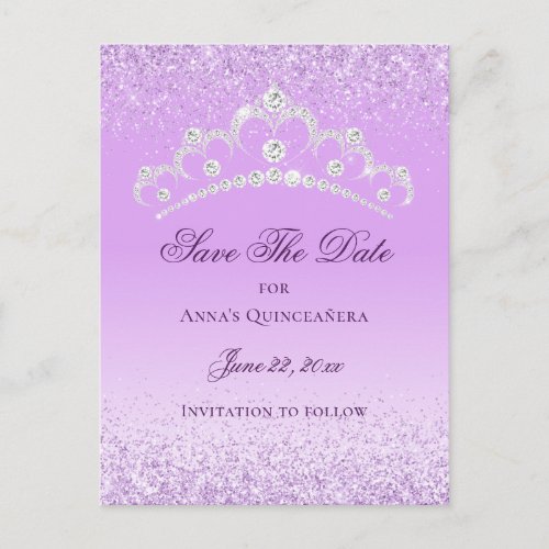 Elegant Light Purple Quinceanera Save The Date Postcard
