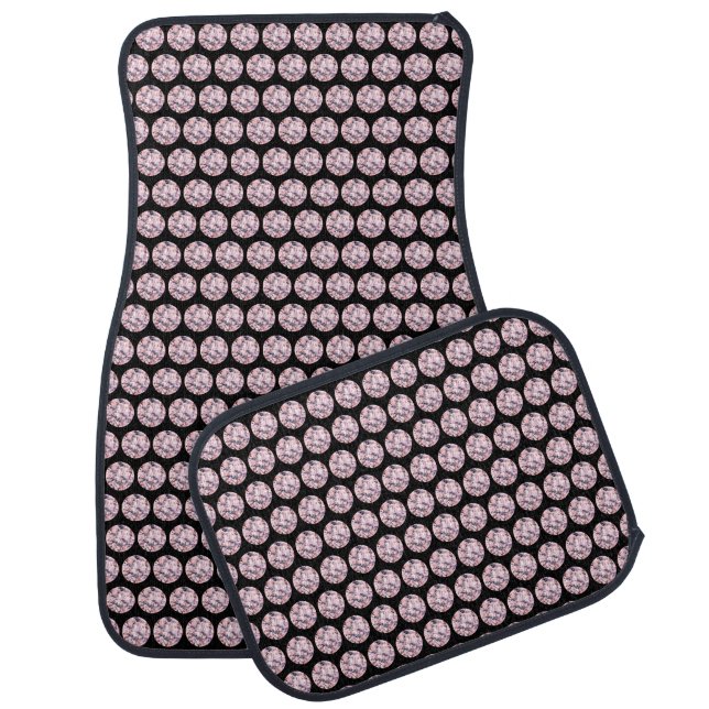 Elegant light rose gold gem pattern on black car floor mat (Set)