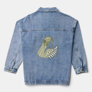Elegant Light Sage Green Bride with White Fern Denim Jacket