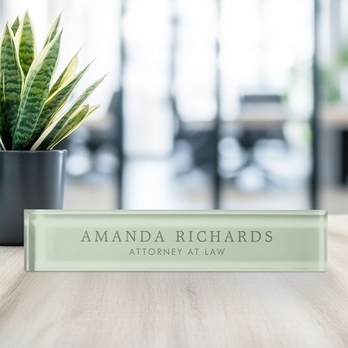Elegant light sage green trendy desk name plate