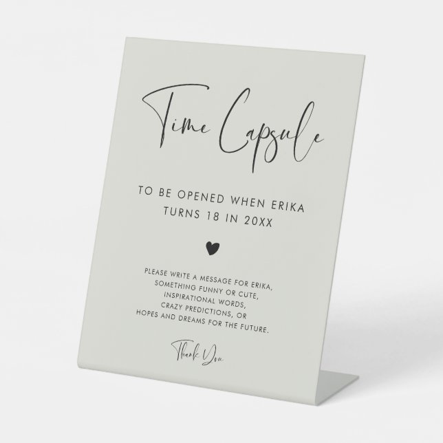 Elegant Light Sage Time capsule 1st Birthday sign (Front)
