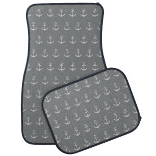 Elegant Light Silver Anchor Pattern on Gray Car Floor Mat
