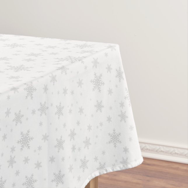 Elegant Light Silver Gray Snowflakes on White Tablecloth (In Situ)