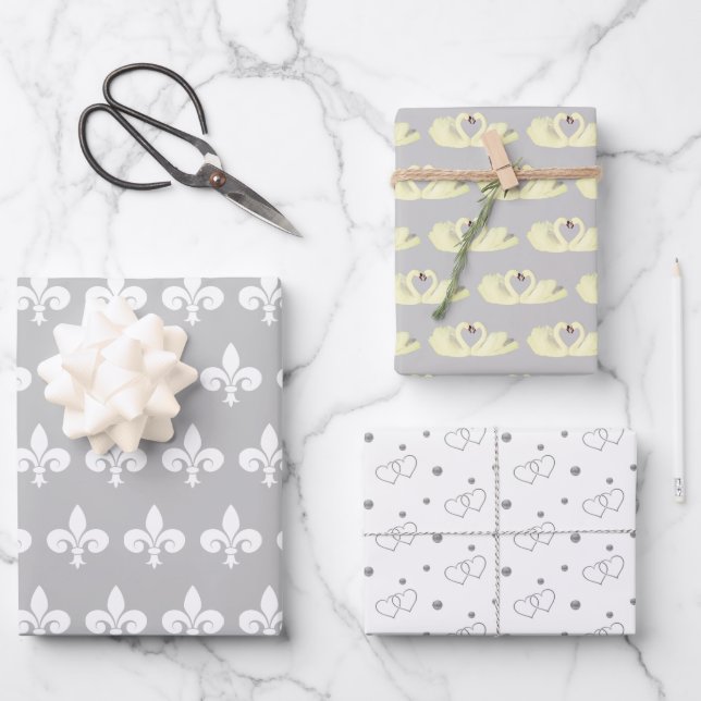 Elegant Light Silver Gray & White Wedding Wrapping Paper Sheets (Front)