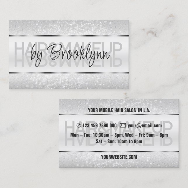 Elegant Light Silver Shimmering Cute Glitter Stars Business Card (Front/Back)