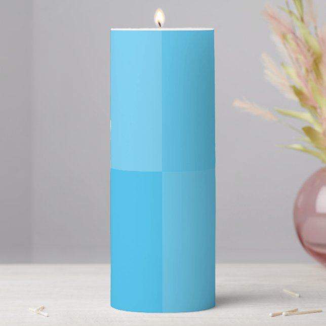 Elegant Light Sky Blue Pastel Minimalist Squares Pillar Candle (In Situ)