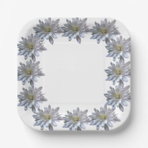 Elegant light soft white floral flower daisies paper plates