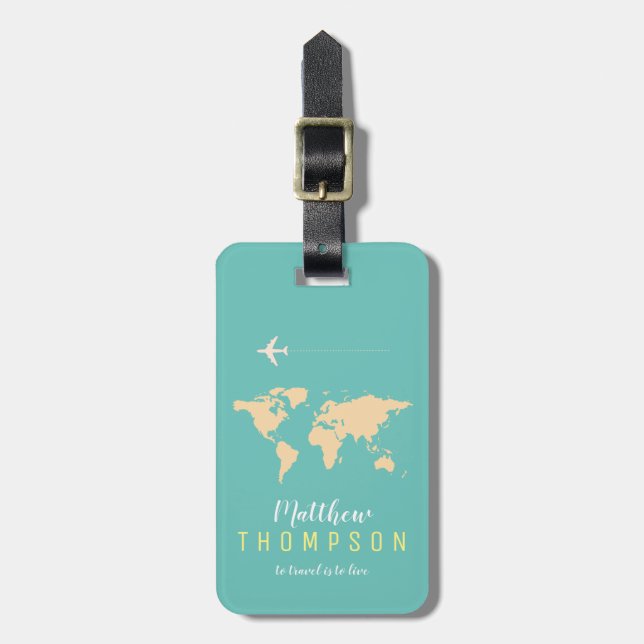 elegant light teal blue travel luggage tag (Front Vertical)