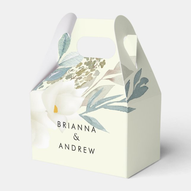 Elegant Lightgreen Floral Wedding Favor Box (Front Side)
