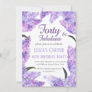 Elegant Lilac 40th Feminine Wildflower Birthday  Invitation