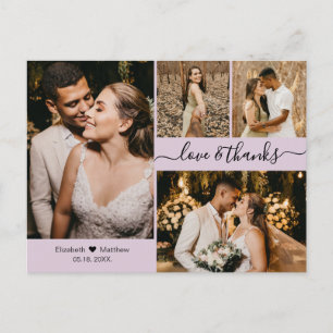 Elegant Lilac 4 Photo Collage Wedding Thank You Postcard
