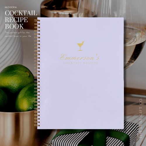 Elegant Lilac and Gold Blank Cocktail Recipe Notebook