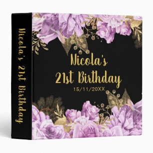 Elegant Lilac and Gold Flowers Birthday Party 3 Ring Binder