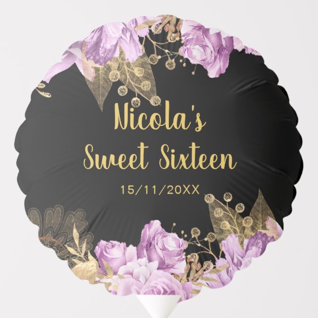 Elegant Lilac and Gold Flowers Sweet Sixteen Balloon (Front)