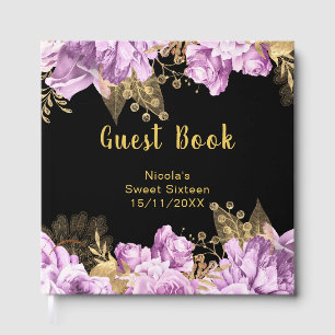 Elegant Lilac and Gold Flowers Sweet Sixteen Guest Book