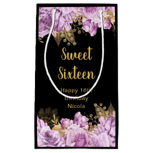 Elegant Lilac and Gold Flowers Sweet Sixteen Small Gift Bag