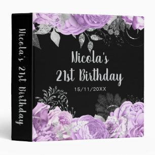 Elegant Lilac and Silver Flowers Birthday Party 3 Ring Binder