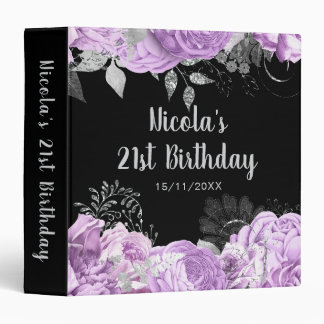 Elegant Lilac and Silver Flowers Birthday Party 3 Ring Binder