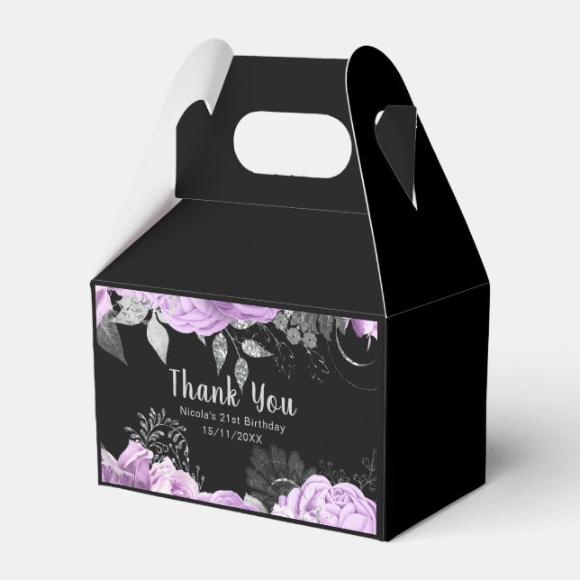 Elegant Lilac and Silver Flowers Birthday Party  Favor Boxes (Front Side)