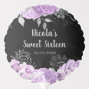 Elegant Lilac and Silver Flowers Sweet Sixteen Balloon