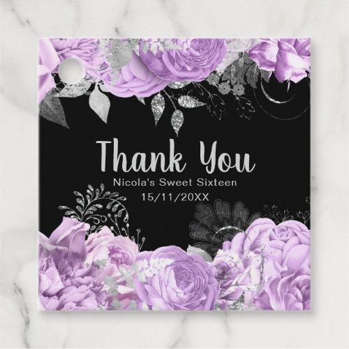 Elegant Lilac and Silver Flowers Sweet Sixteen Favor Tags