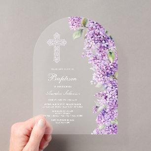 Elegant Lilac Arch Baptism Acrylic Invitations
