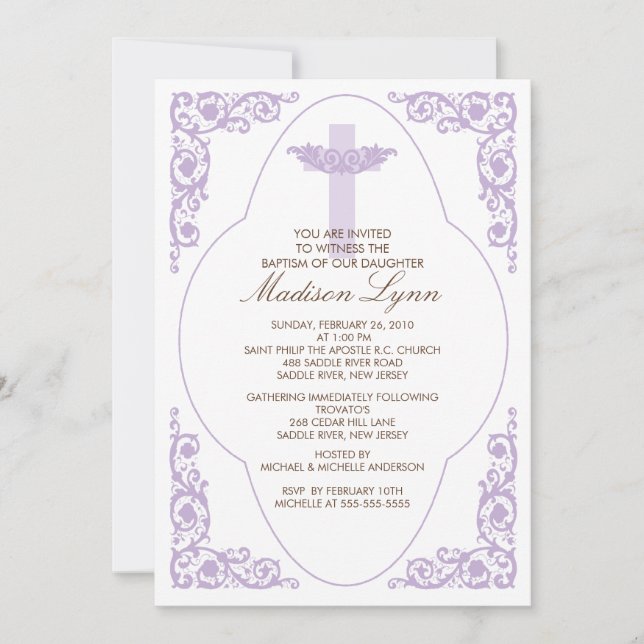 Elegant Lilac Baptism Invitation (Front)