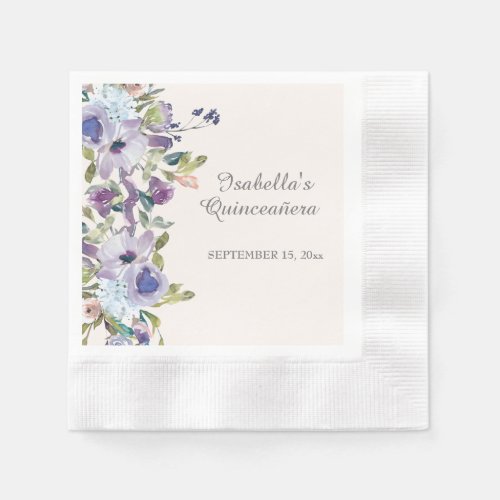 Elegant Lilac Blue Floral Horizontal Quinceaera  Napkins