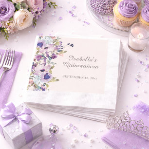 Elegant Lilac Blue Floral Horizontal Quinceañera  Napkins