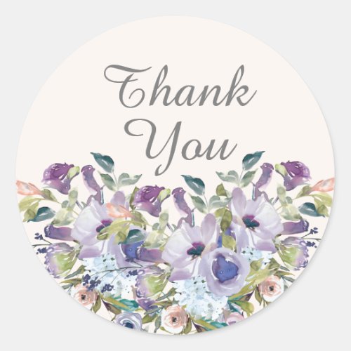 Elegant Lilac Blue Floral Quinceaera Thank You Classic Round Sticker