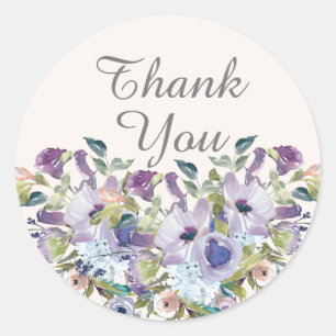 Elegant Lilac Blue Floral Quinceañera Thank You Classic Round Sticker